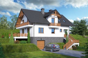 Projekt domu Osina 32 - parterowy z poddaszem dom o powierzchni 152,91 m², dach dwuspadowy - ujęcie frontu