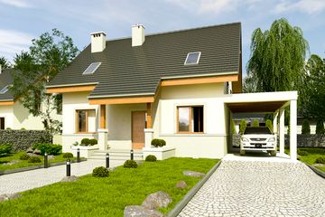  Projekt domu Gajówka z wiatą [A1] (WRF1842) - projekt domu parterowego z poddaszem - Zdjęcie 1