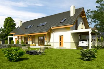  Projekt domu Gajówka z wiatą [A1-BL2] (WRF1844) - projekt domu parterowego z poddaszem - Zdjęcie 2