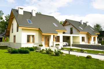  Projekt domu Gajówka z wiatą bliźniak [A1-BL1] (WRF1846) - projekt domu parterowego z poddaszem - Zdjęcie 1