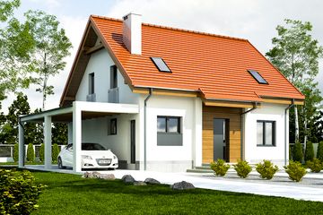  Projekt domu Lerka z wiatą [A] (WRF1851) - projekt domu parterowego z poddaszem - Zdjęcie 1