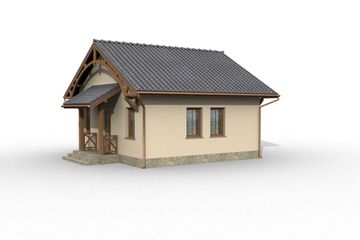 Projekt domu letniskowego La Lora szkielet drewniany dom letniskowy - parterowy dom o powierzchni 52,50 m², dach dwuspadowy - ujęcie 3