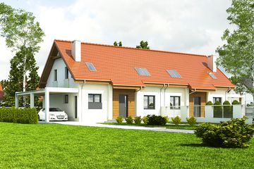  Projekt domu Lerka z wiatą bliźniak [A-BL2] (WRF1855) - projekt domu parterowego z poddaszem - Zdjęcie 1