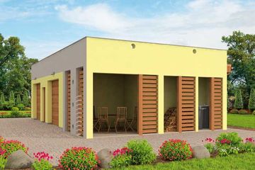 Projekt budynku gospodarczego G254 budynek gospodarczy - parterowy dom o powierzchni 68,42 m², dach płaski - ujęcie 3