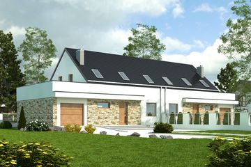 Projekt domu Sosnówka z garażem 1-st. bliźniak [A-BL2] (WRF1882) - projekt domu parterowego z poddaszem - Zdjęcie 1