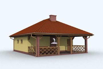 Projekt budynku gospodarczego G122 budynek gospodarczy - parterowy dom o powierzchni 73,85 m², dach kopertowy - ujęcie 3