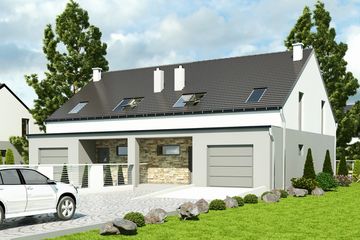  Projekt domu Mazurek z garażem 1-st. bliźniak [A-BL2] (WRF1895) - projekt domu parterowego z poddaszem - Zdjęcie 1