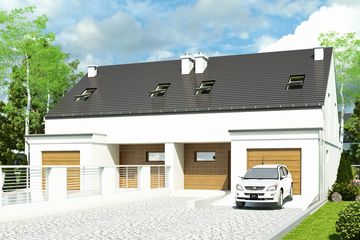  Projekt domu Makolągwa z garażem 1-st. bliźniak [A-BL2] (WRF1907) - projekt domu parterowego z poddaszem - Zdjęcie 1