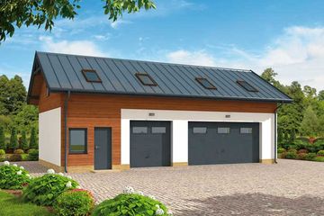  Projekt garażu G299 szkielet drewniany garaż trzystanowiskowy z pomieszczeniem gosodarczym i poddaszem (SLN2553) - projekt garażu parterowego - Zdjęcie 1
