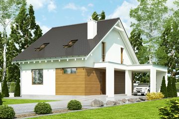  Projekt domu Głuszec z wiatą [A1] (WRF1908) - projekt domu parterowego z poddaszem - Zdjęcie 1