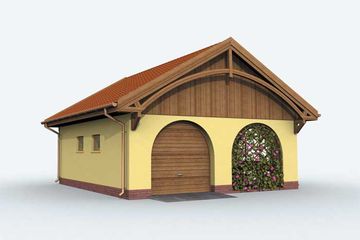 Projekt garażu G141 - parterowy dom o powierzchni 46,39 m², dach dwuspadowy, koszt budowy 45 129 zł - ujęcie frontu