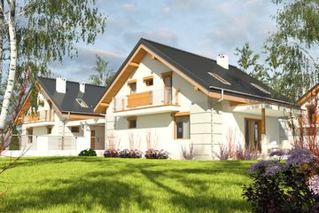  Projekt domu Nowinka V z garażem i wiatą bliźniak [A1-BL1] (WRF1915) - projekt domu parterowego z poddaszem - Zdjęcie 2