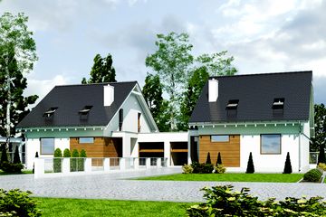  Projekt domu Głuszec z garażem 1-st. bliźniak [A-BL1] (WRF1916) - projekt domu parterowego z poddaszem - Zdjęcie 1