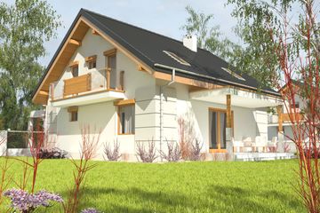 Projekt domu Nowinka V z garażem i wiatą [A1] - parterowy z poddaszem dom o powierzchni 101,40 m², dach dwuspadowy - ujęcie 2