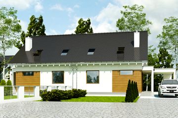  Projekt domu Głuszec z wiatą bliźniak [A1-BL] (WRF1921) - projekt domu parterowego z poddaszem - Zdjęcie 1