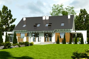  Projekt domu Głuszec z wiatą bliźniak [A1-BL] (WRF1921) - projekt domu parterowego z poddaszem - Zdjęcie 2