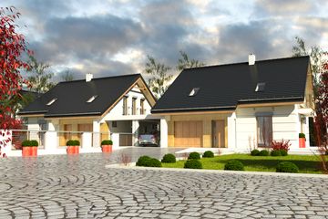  Projekt domu Nowinka VI z garażem i wiatą bliźniak [A1-BL1] (WRF1924) - projekt domu parterowego z poddaszem - Zdjęcie 1