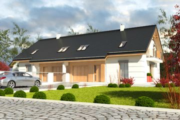  Projekt domu Nowinka VI z garażem 1-st. bliźniak [A-BL1] (WRF1925) - projekt domu parterowego z poddaszem - Zdjęcie 1