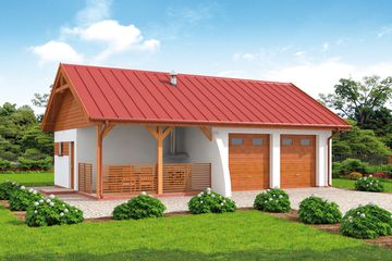 Projekt garażu G314 szkielet drewniany garaż dwustanowiskowy z pomieszczeniem gospodarczym i werandą (SLN2572) - projekt garażu parterowego - Zdjęcie 1