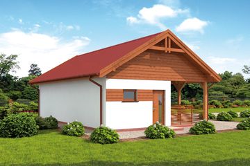  Projekt garażu G314 szkielet drewniany garaż dwustanowiskowy z pomieszczeniem gospodarczym i werandą (SLN2572) - projekt garażu parterowego - Zdjęcie 3
