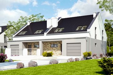  Projekt domu Mazurek III z garażem 1-st. bliźniak [A-BL2] (WRF1961) - projekt domu parterowego z poddaszem - Zdjęcie 1