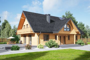 Projekt domu Podsarnie 1dws - parterowy z poddaszem dom o powierzchni 205,28 m², dach dwuspadowy - ujęcie frontu