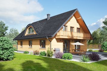 Projekt domu Podsarnie 1dws - parterowy z poddaszem dom o powierzchni 205,28 m², dach dwuspadowy - ujęcie 2