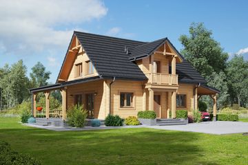 Projekt domu Paczkowice 1dw - parterowy z poddaszem dom o powierzchni 122,21 m², dach dwuspadowy - ujęcie frontu