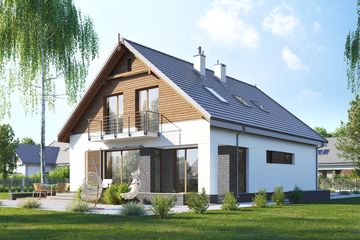  Projekt domu E-256 (WAX1166) - projekt domu parterowego z poddaszem - Zdjęcie 1