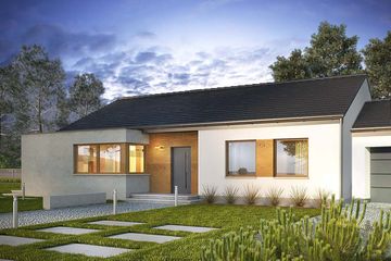 Projekt domu Trendsetter 2 - parterowy dom o powierzchni 126,40 m², dach dwuspadowy, koszt budowy 374 000 zł - ujęcie frontu
