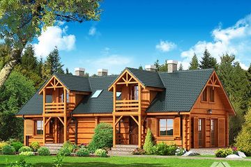  Projekt domu Grybów drewniany bliźniak (KRP1114) - projekt domu parterowego z poddaszem - Zdjęcie 1