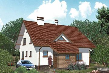 Projekt domu APS 012 - parterowy z poddaszem dom o powierzchni 148,90 m², dach dwuspadowy, koszt budowy 381 000 zł - ujęcie frontu