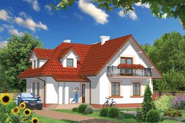Projekt domu APS 020 - parterowy z poddaszem dom o powierzchni 194,10 m², dach czterospadowy, koszt budowy 494 000 zł - ujęcie frontu