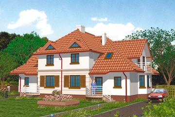 Projekt domu APS 024 - parterowy z poddaszem dom o powierzchni 140,20 m², dach kopertowy - ujęcie frontu