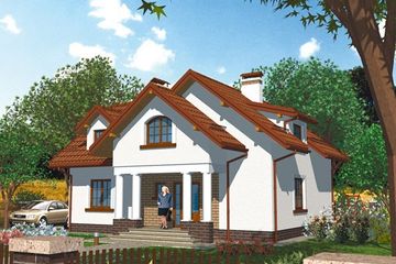 Projekt domu APS 037 - parterowy z poddaszem dom o powierzchni 149,30 m², dach czterospadowy, koszt budowy 384 000 zł - ujęcie frontu