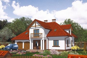 Projekt domu APS 042 - parterowy z poddaszem dom o powierzchni 167 m², dach kopertowy, koszt budowy 464 000 zł - ujęcie frontu