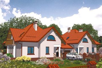 Projekt domu APS 050 - parterowy z poddaszem dom o powierzchni 148,30 m², dach kopertowy - ujęcie frontu