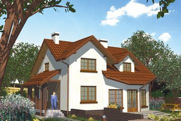 Projekt domu APS 061 - parterowy z poddaszem dom o powierzchni 144,90 m², dach dwuspadowy, koszt budowy 383 000 zł - ujęcie frontu