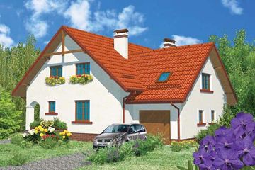 Projekt domu APS 063 - parterowy z poddaszem dom o powierzchni 172,70 m², dach dwuspadowy, koszt budowy 450 000 zł - ujęcie frontu