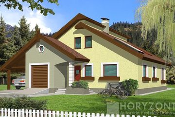  Projekt domu BOROMIR wariant A z antresolą, garażem i wiatą (WRD1310) - projekt domu parterowego z poddaszem - Zdjęcie 1