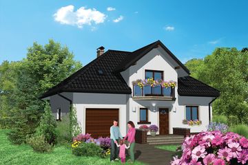 Projekt domu APS 212 - parterowy z poddaszem dom o powierzchni 137,70 m², dach kopertowy - ujęcie frontu