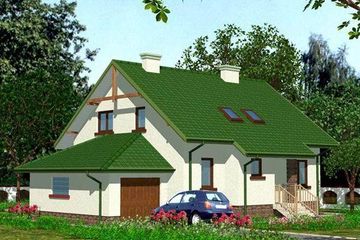 Projekt domu APS 008 + G - parterowy z poddaszem dom o powierzchni 140,20 m², dach dwuspadowy, koszt budowy 391 000 zł - ujęcie frontu