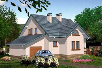 Projekt domu APS 009 + G - parterowy z poddaszem dom o powierzchni 142,70 m², dach dwuspadowy, koszt budowy 399 000 zł - ujęcie frontu