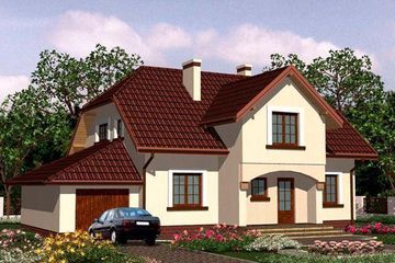 Projekt domu APS 044 + G - parterowy z poddaszem dom o powierzchni 172,30 m², dach naczółkowy, koszt budowy 451 000 zł - ujęcie frontu