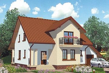 Projekt domu APS 085 - parterowy z poddaszem dom o powierzchni 168,90 m², dach dwuspadowy, koszt budowy 452 000 zł - ujęcie frontu
