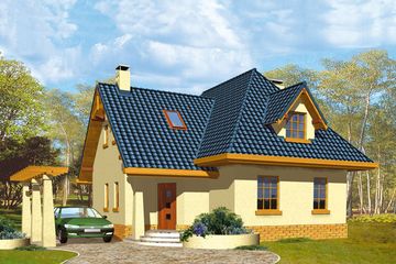 Projekt domu Kasjopea - parterowy z poddaszem dom o powierzchni 113,31 m², dach kopertowy - ujęcie frontu