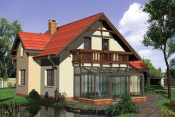  Projekt domu KOLIBA Z ORANŻERIĄ (KRD1498) - projekt domu parterowego z poddaszem - Zdjęcie 1