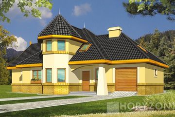  Projekt domu WANILIA A z wyższą wieżyczką (WRD1136) - projekt domu parterowego z poddaszem - Zdjęcie 1