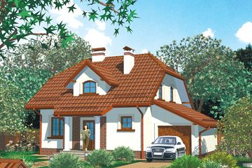 Projekt domu APS 146 - parterowy z poddaszem dom o powierzchni 119,80 m², dach naczółkowy, koszt budowy 319 000 zł - ujęcie frontu