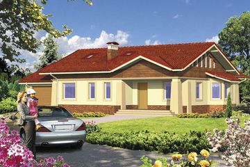 Projekt domu AR 164 - parterowy z poddaszem dom o powierzchni 172,80 m², dach dwuspadowy - ujęcie frontu
